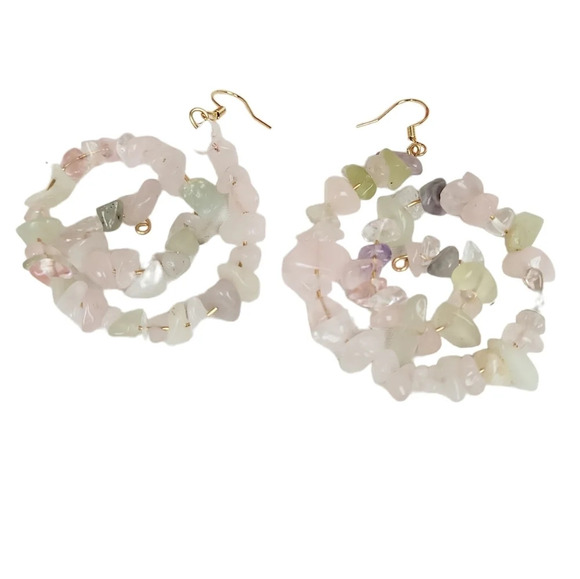 18k Gold Plated Pink Quartz Clear Quartz Swirl Green Calcite Earrings - Picture 3 of 3